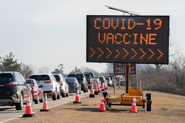 New York State Vaccination site opens in Nassau County at Jones Beach State Park.